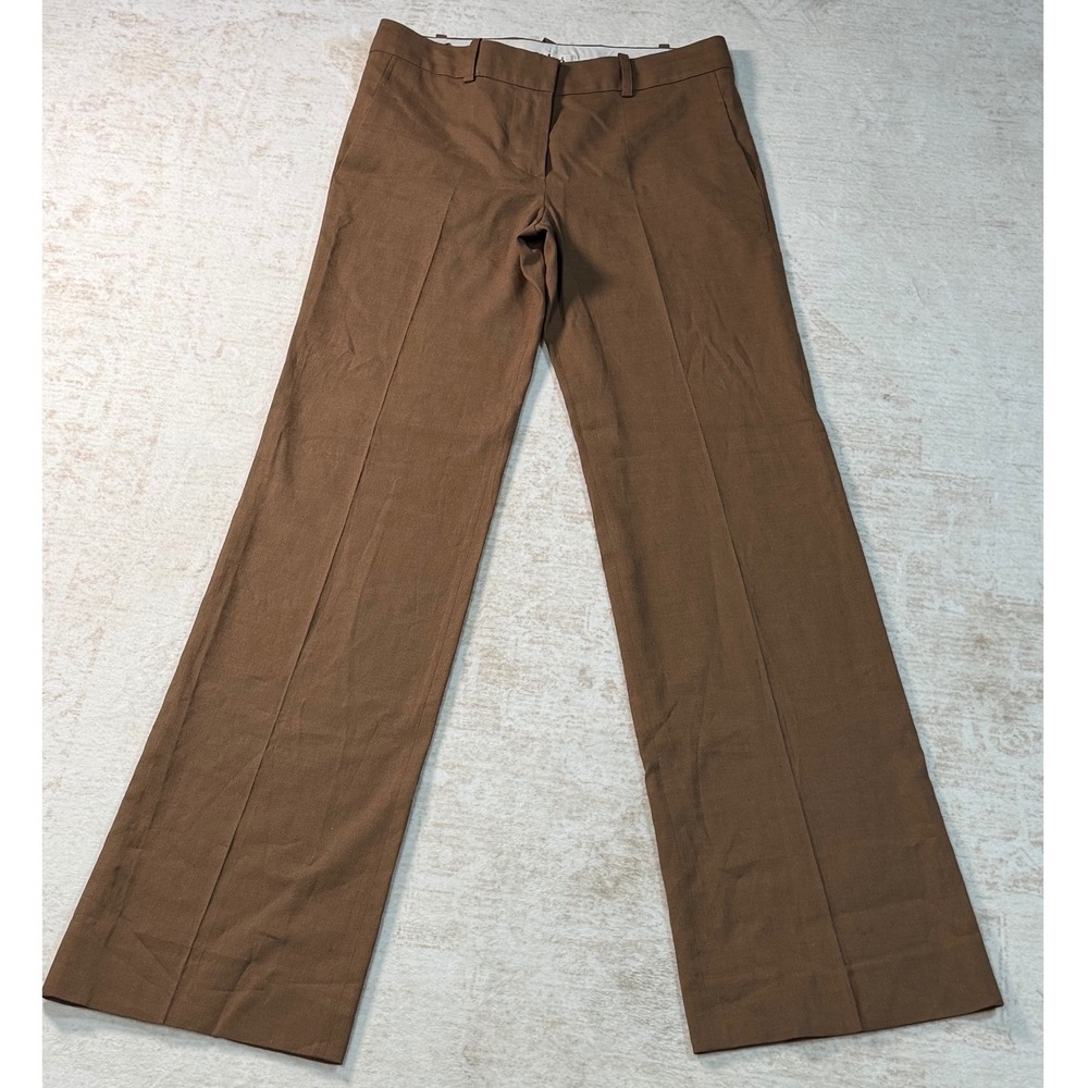 Chloe Brown Linen Blend Wide Leg Tailored Trousers Made in France Size 36